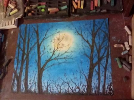 Wood Night Light  ~ Original Pastel Painting Sale